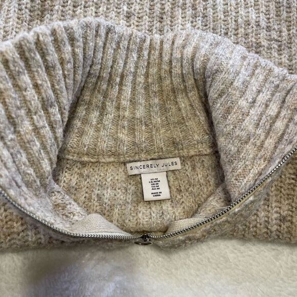 Sincerely Jules 1/2 Zip cropped knitted sweater Sz Medium Wool Cowl Turtleneck - Picture 4 of 13